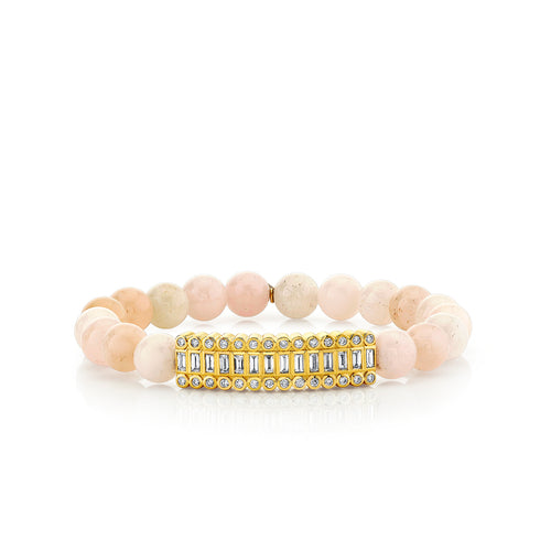 Gold & Diamond Baguette Bar on Morganite