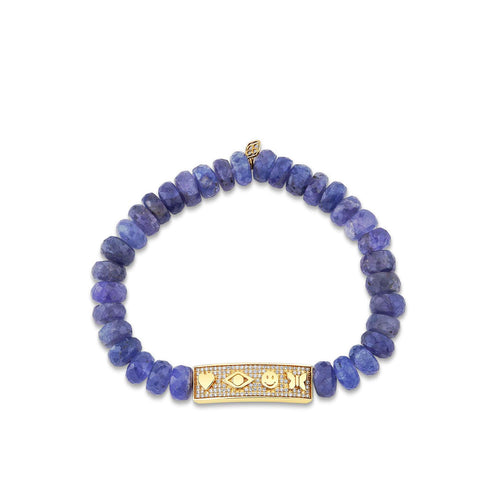 Gold & Diamond Peace Love Protection Tableau on Tanzanite
