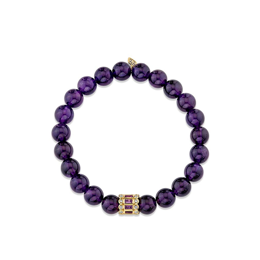 Gold & Amethyst Stacked Baguette & Bezel Rondelle on Amethyst - Sydney Evan Fine Jewelry