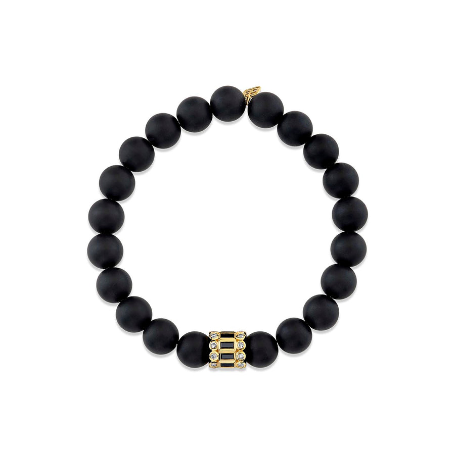 Gold & Black Diamond Stacked Baguette & Bezel Rondelle on Onyx - Sydney Evan Fine Jewelry