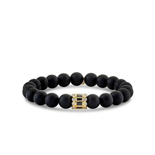Gold & Black Diamond Stacked Baguette & Bezel Rondelle on Onyx