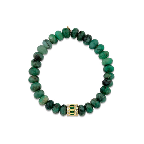 Gold & Emerald Stacked Baguette & Bezel Rondelle on Emerald