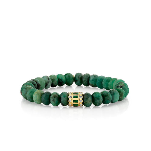 Gold & Emerald Stacked Baguette & Bezel Rondelle on Emerald