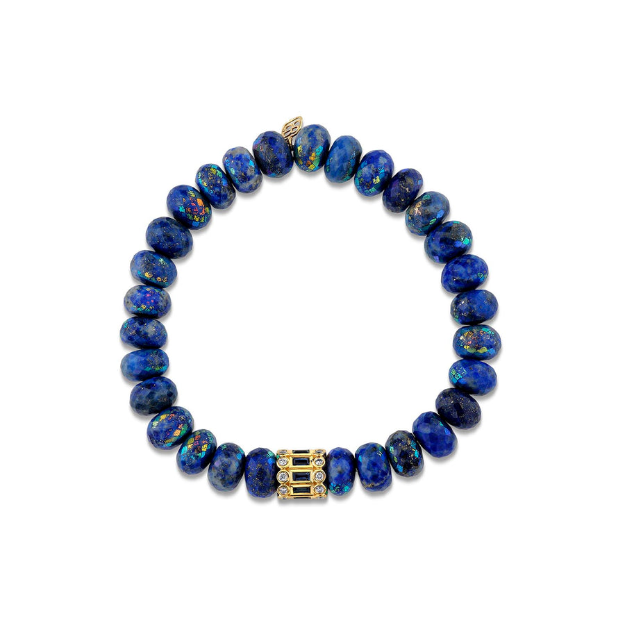 Gold & Sapphire Stacked Baguette & Bezel Rondelle on AB Lapis - Sydney Evan Fine Jewelry