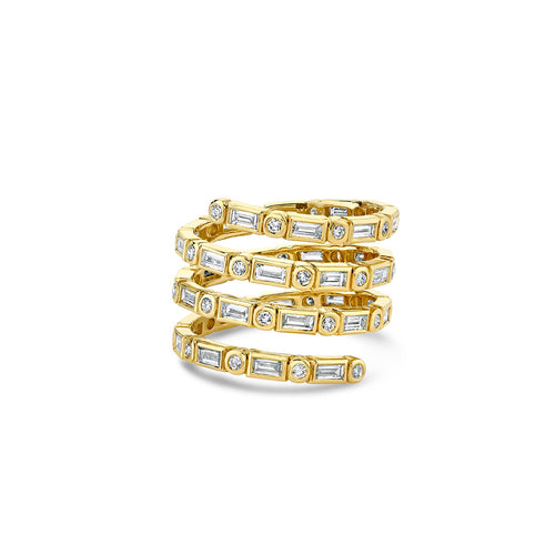 Gold & Diamond Baguette Triple Coil Ring