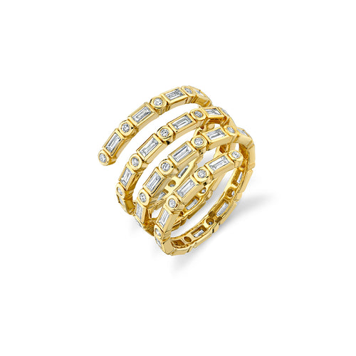 Gold & Diamond Baguette Triple Coil Ring