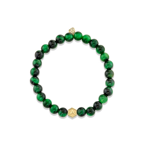 Gold & Diamond Hexagon Initial & Marquise Eye Bead on Tiger Eye