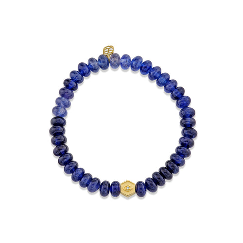 Gold & Diamond Hexagon Initial & Marquise Eye Bead on Sapphire