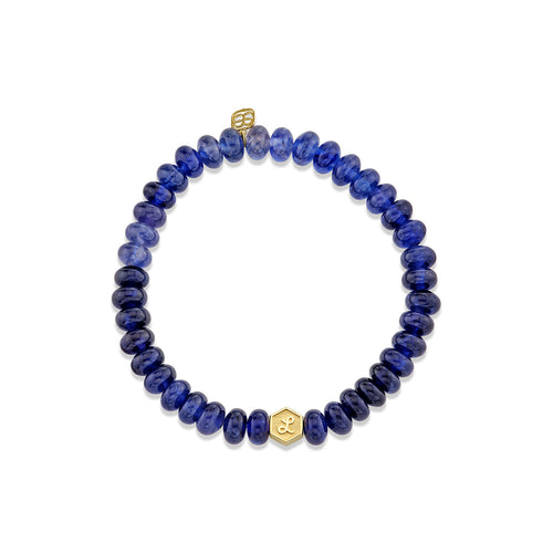 Gold & Diamond Hexagon Initial & Marquise Eye Bead on Sapphire