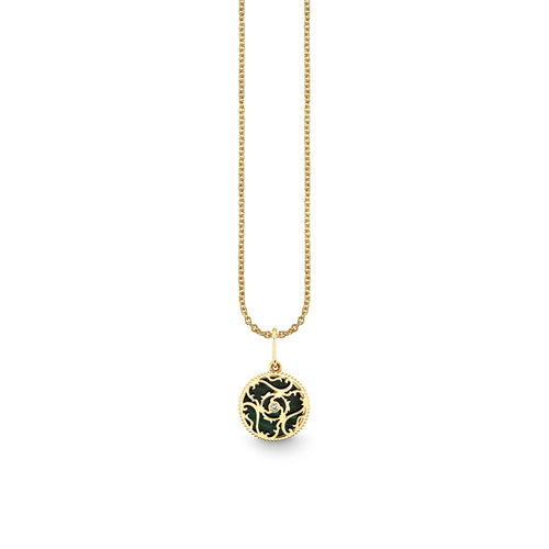 Gold, Diamond & Malachite Wicked Gear Stone Inlay Double Pendant