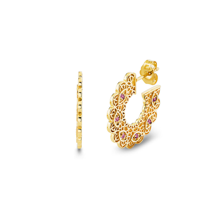 Gold & Gemstone Wicked Filigree Hoops - Sydney Evan Fine Jewelry