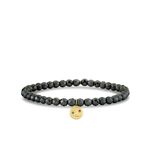 Gold, Emerald & Amethyst Wicked Elphaba Hat Tiny Coin on Hematite