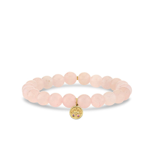 Gold, Pink Sapphire & Amethyst Wicked Glinda Lotus Tiny Coin on Rose Quartz