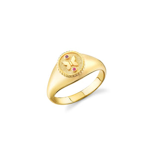 Gold, Amethyst & Pink Sapphire Wicked Glinda Butterfly Coin Signet Ring - Sydney Evan Fine Jewelry