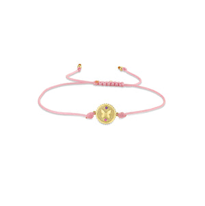 Gold, Pink Sapphire & Amethyst Wicked Glinda Butterfly Tiny Coin on Pink Cord Bracelet - Sydney Evan Fine Jewelry