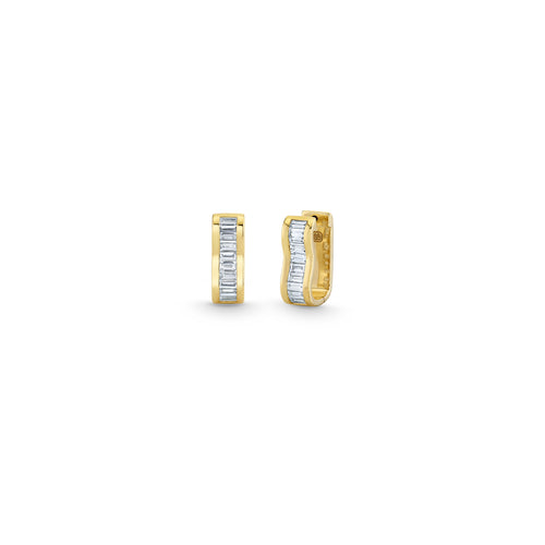 Gold & Diamond Channel Set Baguette Wavy Huggie