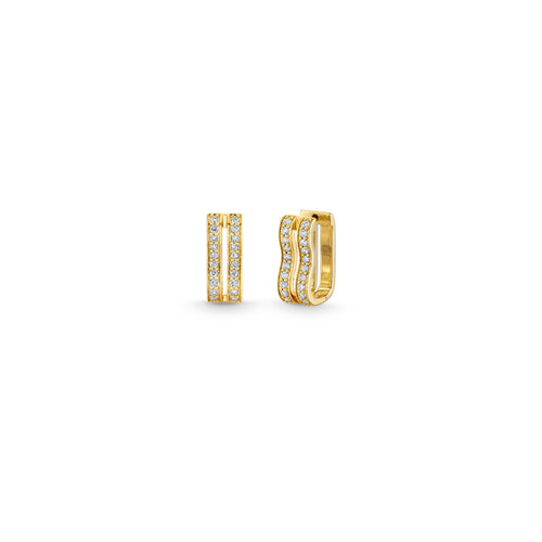 Gold & Diamond Pave Double Wavy Huggie