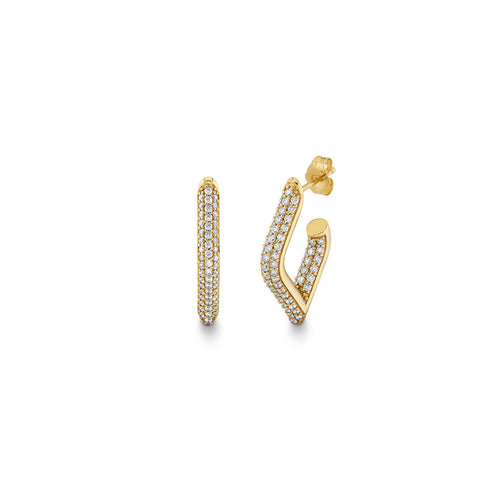 Gold & Diamond Medium Pave Hollow Tube Marquise Eye Hoops