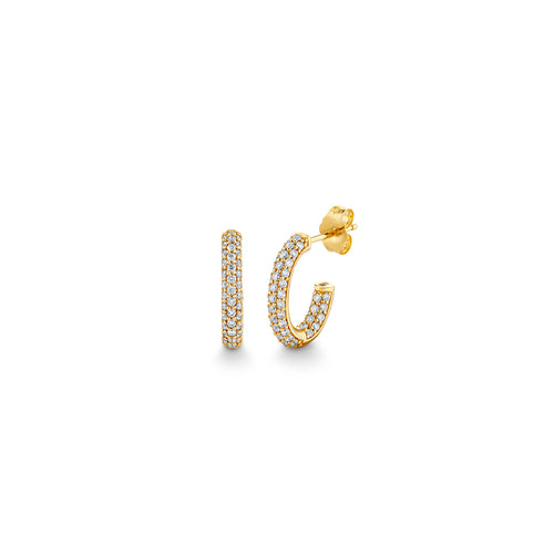 Gold & Diamond Small Pave Hollow Tube Oval Hoops