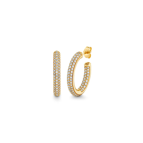 Gold & Diamond Medium Pave Hollow Tube Oval Hoops
