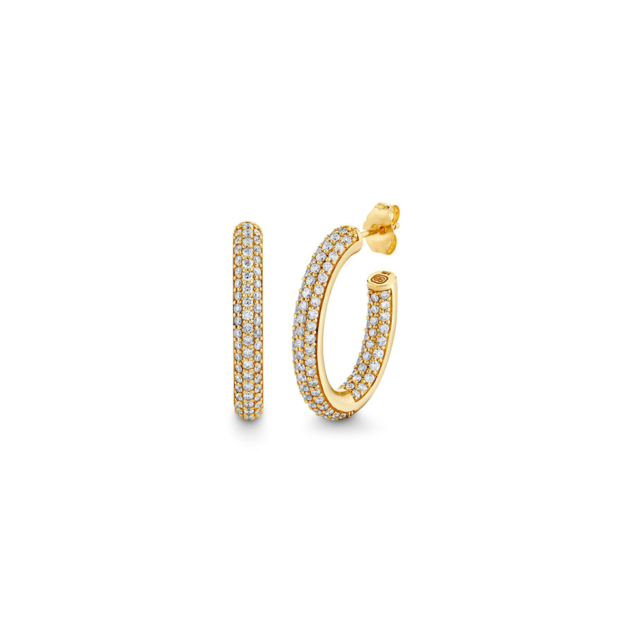 Gold & Diamond Medium Pave Hollow Tube Oval Hoops - Sydney Evan Fine Jewelry