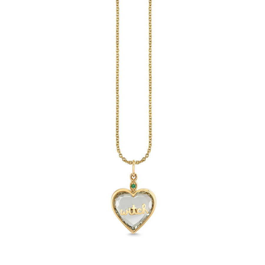 Gold & Green Quartz Wicked Inlay Stone Heart Charm - Sydney Evan Fine Jewelry