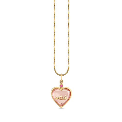 Gold & Rose Quartz Wicked Inlay Stone Heart Charm