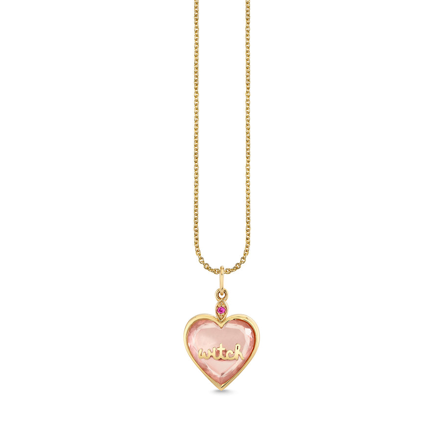 Gold & Rose Quartz Inlay Stone Heart - Sydney Evan Fine Jewelry