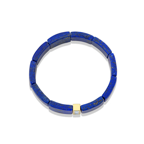 Gold & Diamond Channel Set Baguette Spacer on Blue Lapis