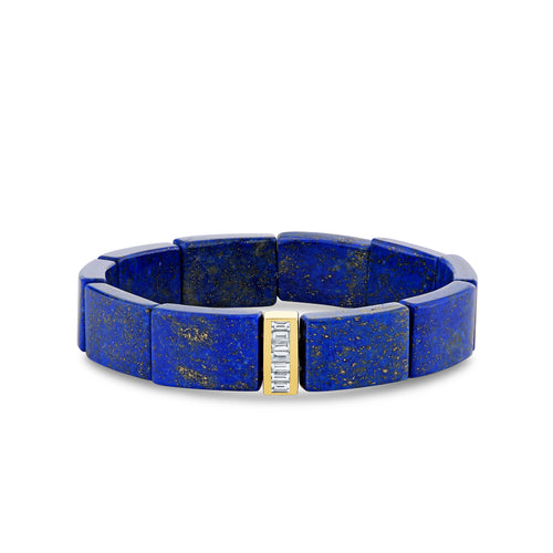 Gold & Diamond Channel Set Baguette Spacer on Blue Lapis
