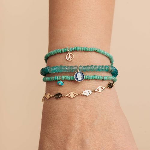 Gold & Diamond Tiny Carved Turquoise Eye on Turquoise