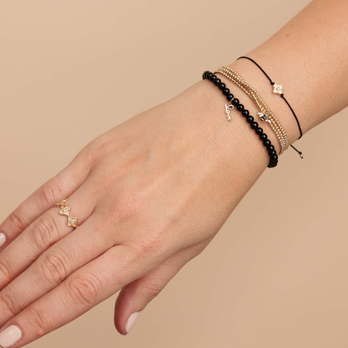 Gold & Diamond Moroccan Flower Cord Bracelet