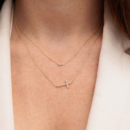 Gold & Pave Diamond Tiny Cross Necklace