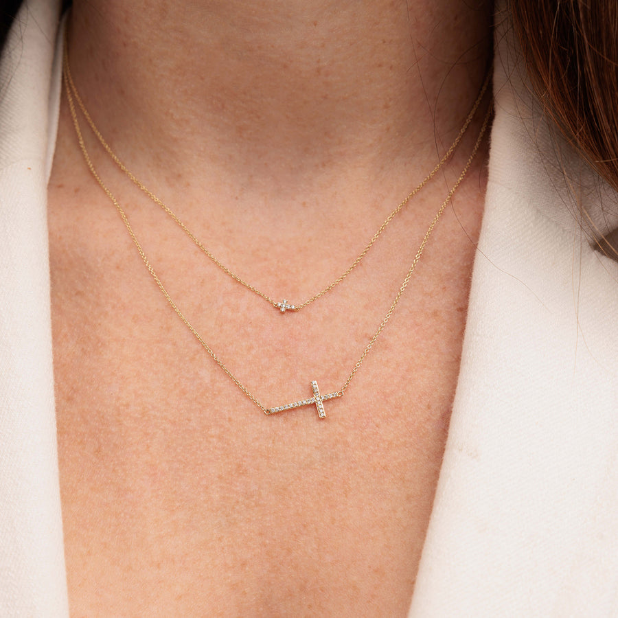 Sideways Diamond Cross Necklace | Jabel