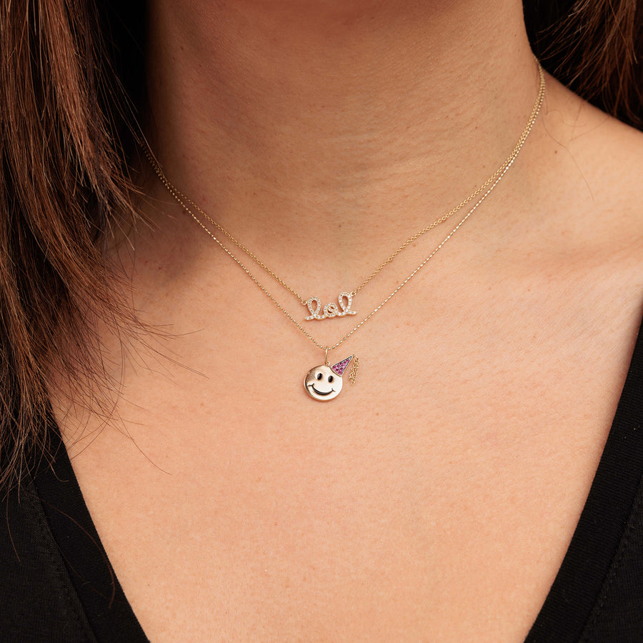 Gold & Ruby Party Hat Happy Face Charm - Sydney Evan Fine Jewelry