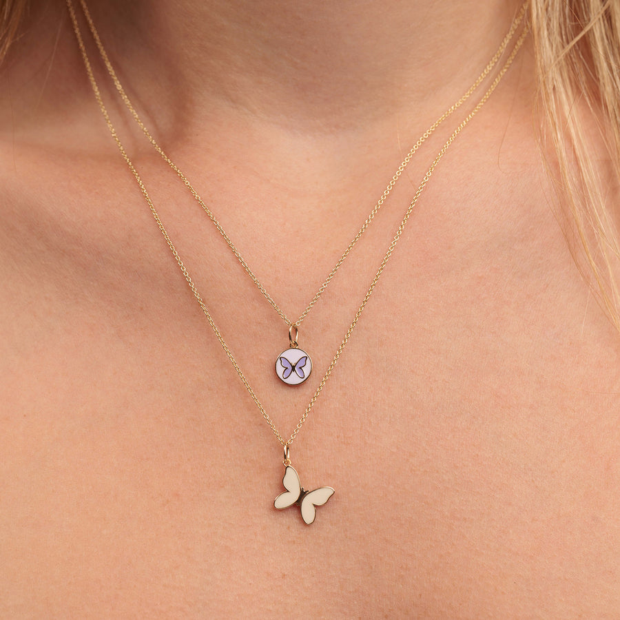 Gold & Enamel Tiny Butterfly Medallion Charm - Sydney Evan Fine Jewelry