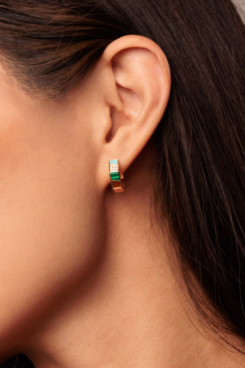 Gold & Diamond Mosaic Hexagon Huggie