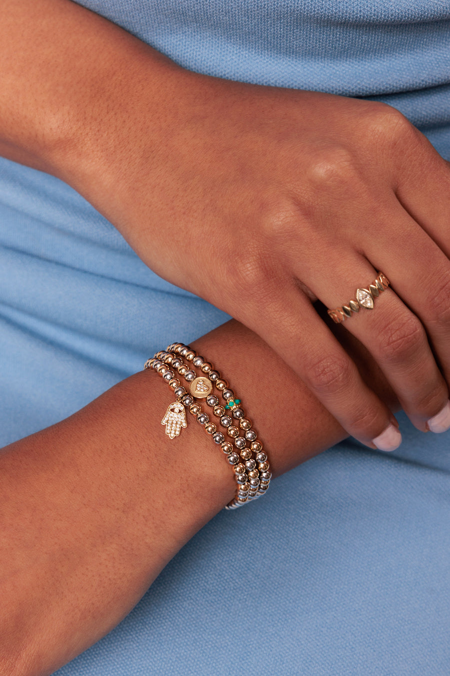 Gold & Diamond Peace & Love Bead on Two-Tone Gold Beads - Sydney Evan Fine Jewelry