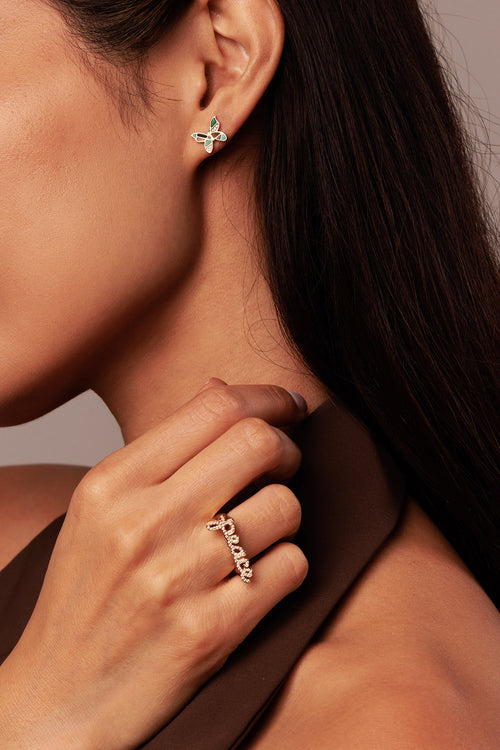 Gold & Diamond Mosaic Butterfly Stud