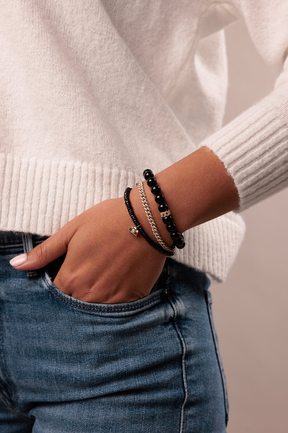 Shop Sydney Evan 14k Gold & Diamond Link Rondelle Onyx Beaded Bracelet