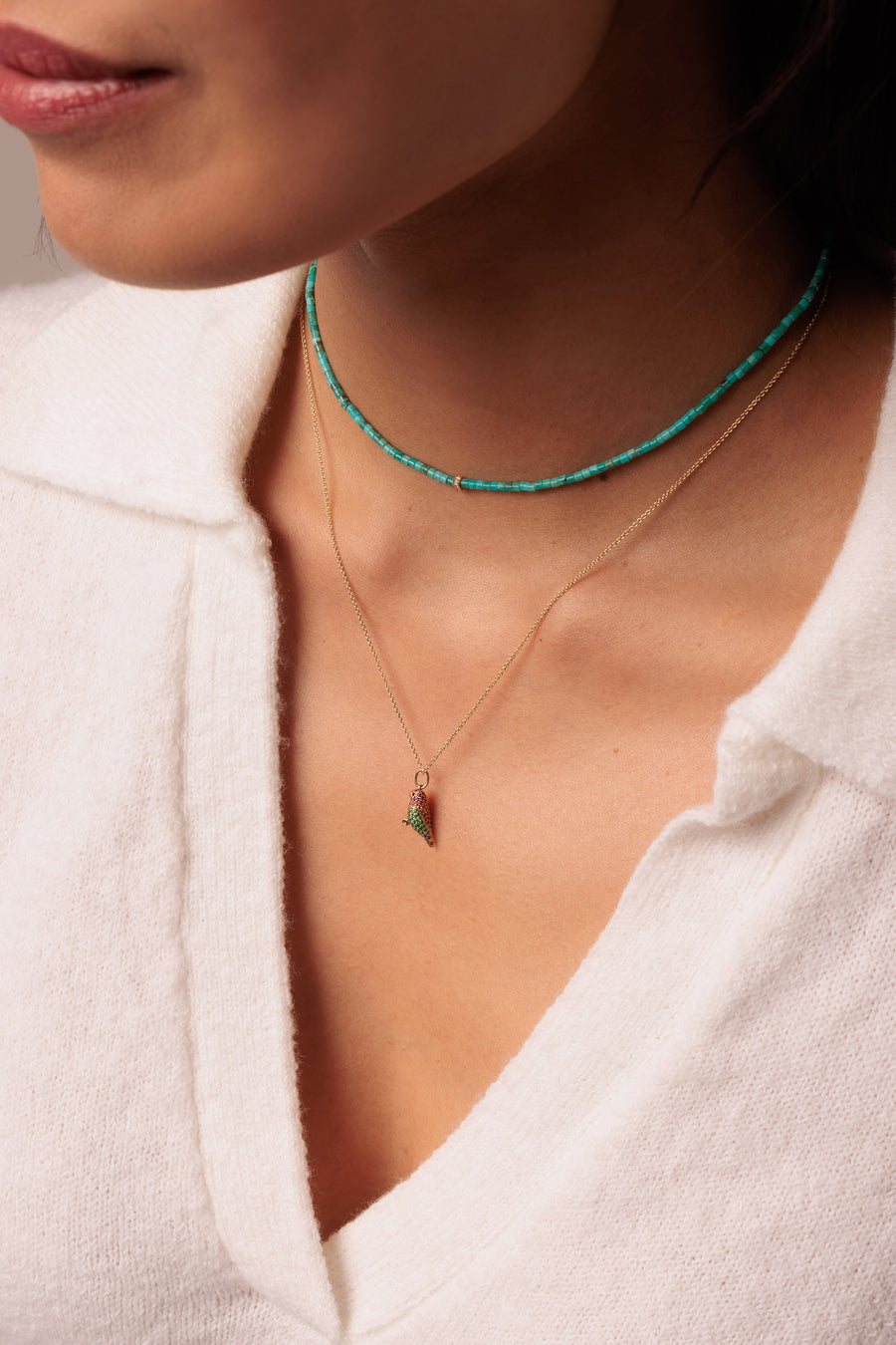Gold & Diamond Rondelle Turquoise Heishi Necklace - Sydney Evan Fine Jewelry