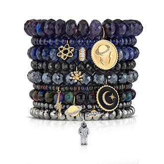 Gold & Diamond Small Burst Flower on Black Spinel