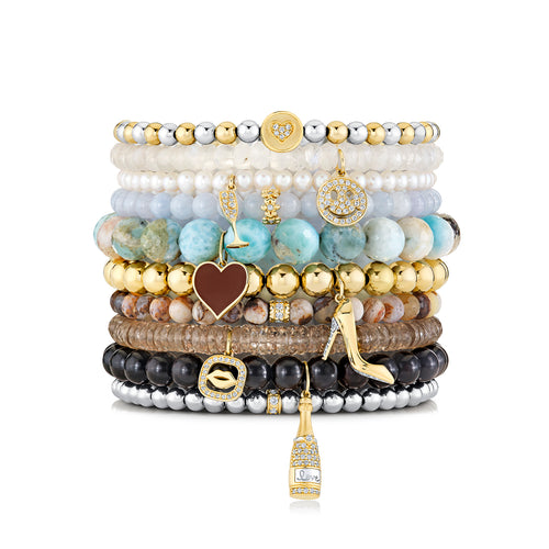 Gold & Diamond 6mm Tiny Daisy Rondelle on Aquamarine