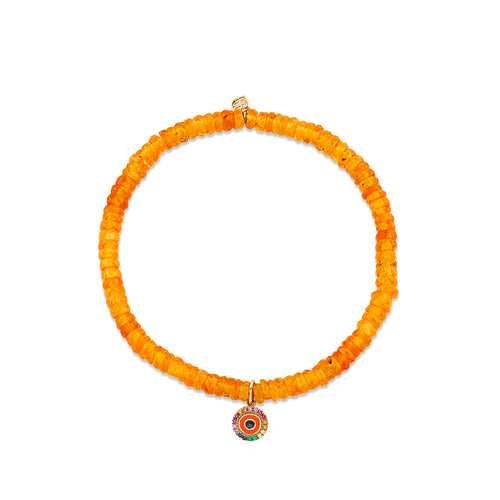 Gold & Diamond Multi Color Sapphire Small Pave Enamel Protective Eye on Spessartite