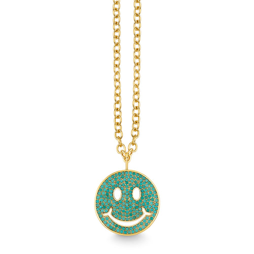 Gold & Turquoise Large Happy Face Charm
