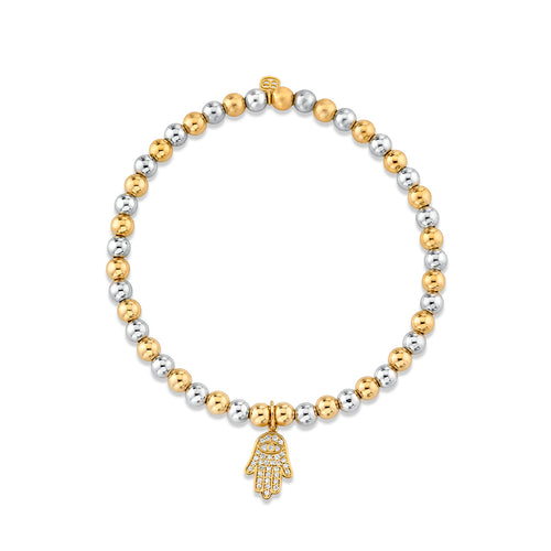 Gold & Diamond Hamsa on Two-Tone Gold Beads