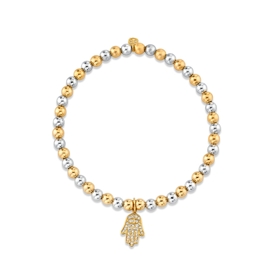 Gold & Diamond Hamsa on Two-Tone Gold Beads - Sydney Evan Fine Jewelry