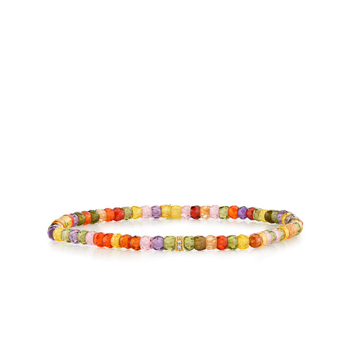 Gold & Diamond 2mm Small Pave Rectangle Bead on Multicolor Zirconia