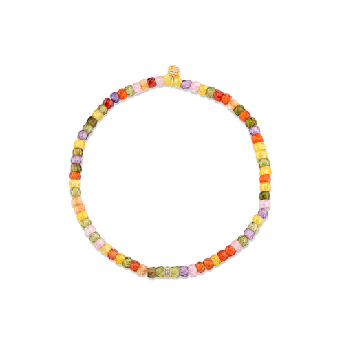 Gold & Diamond 2mm Small Pave Rectangle Bead on Multicolor Zirconia