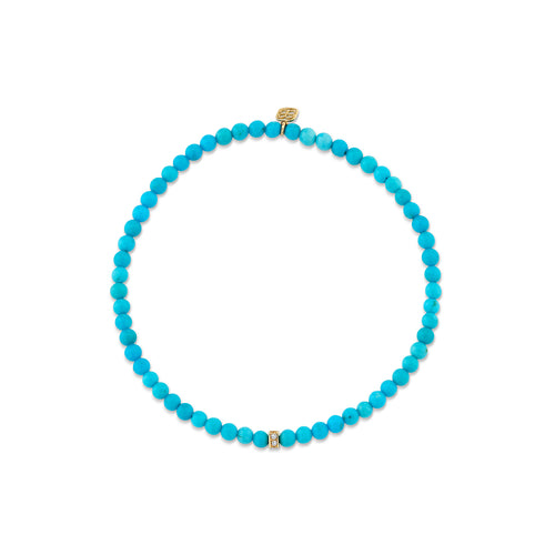 Gold & Diamond Small Pave Rectangle Bead on Turquoise